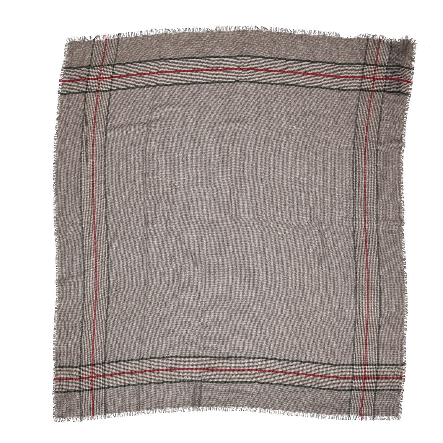 Gucci Cotton Wool Silk Kuni Square Scarf Brown Dark Green 1 of 3