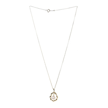 Mikimoto 18K Yellow Gold Diamond Akoya Pearl 7mm Leaf Pendant Necklace 3 of 6