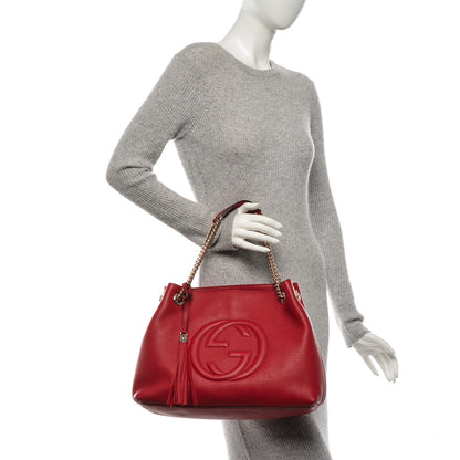 Gucci Pebbled Calfskin Medium Soho Chain Shoulder Bag Vibrant Red 2 of 7
