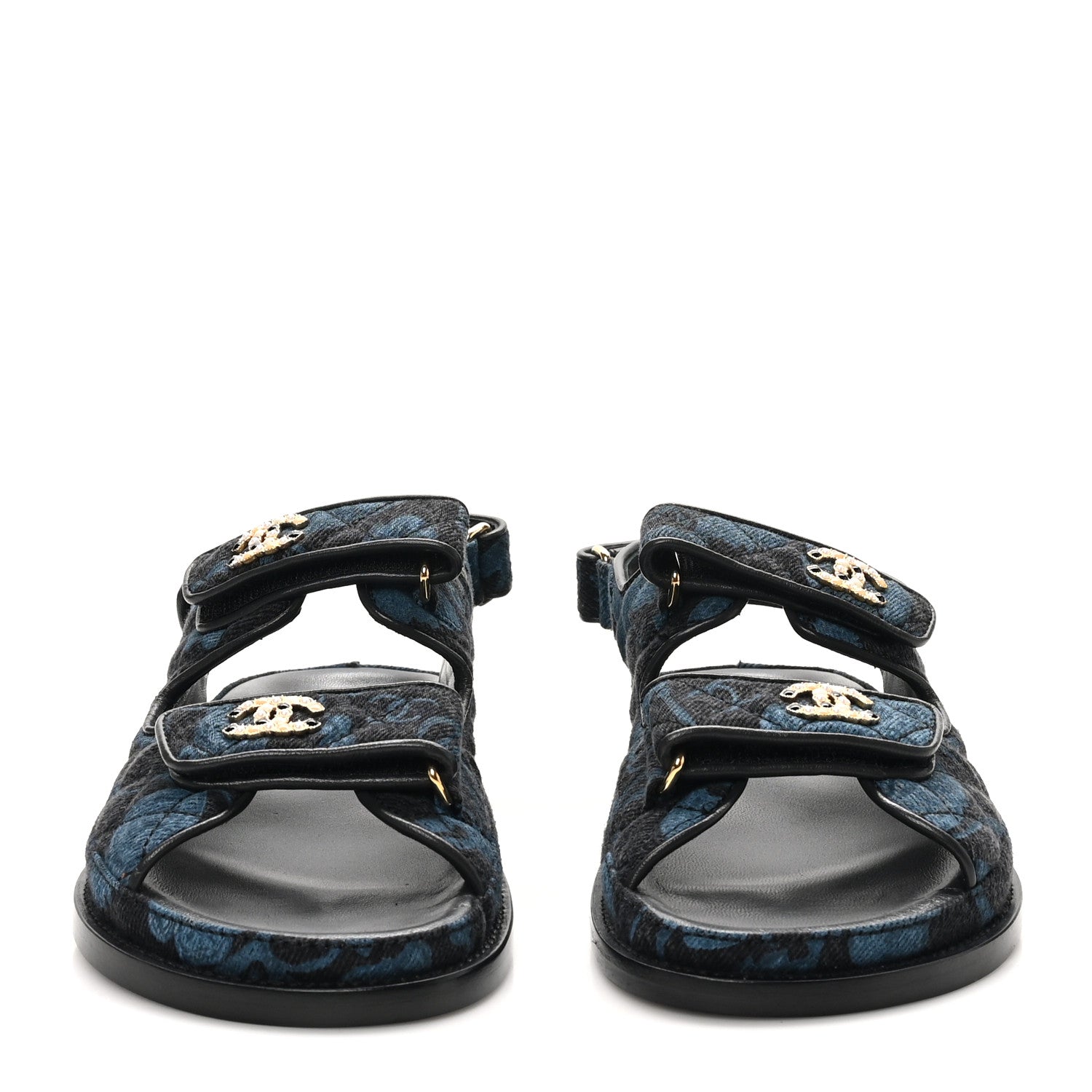 Chanel Denim Velcro Dad Sandals 36.5 Dark Grey Blue Black 3 of 9