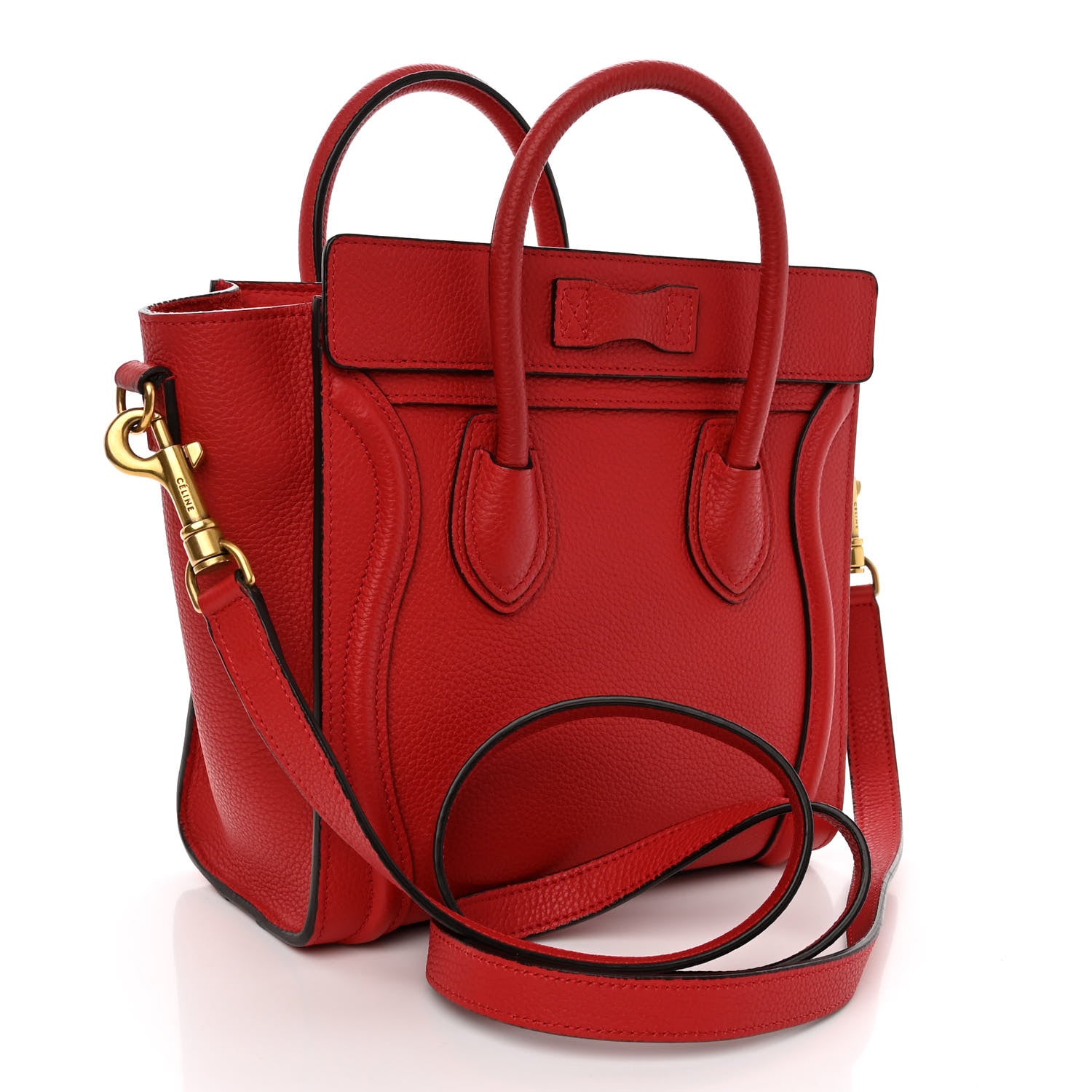 Celine Drummed Calfskin Nano Luggage Coquelicot 3 of 12