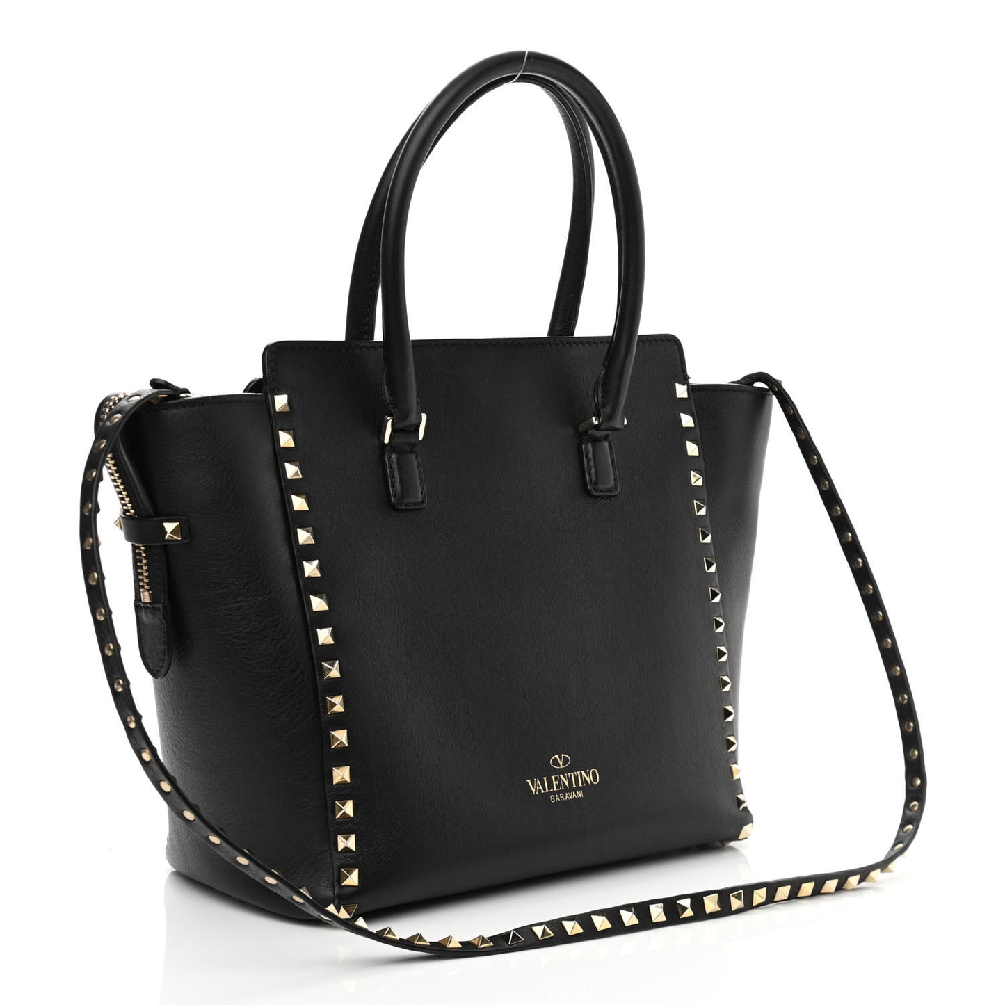 Vitello Rockstud Double Handle Tote Black