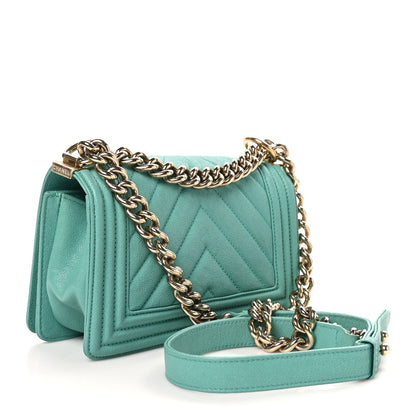 Chanel Caviar Chevron Quilted Small Boy Flap Green 3 of 10