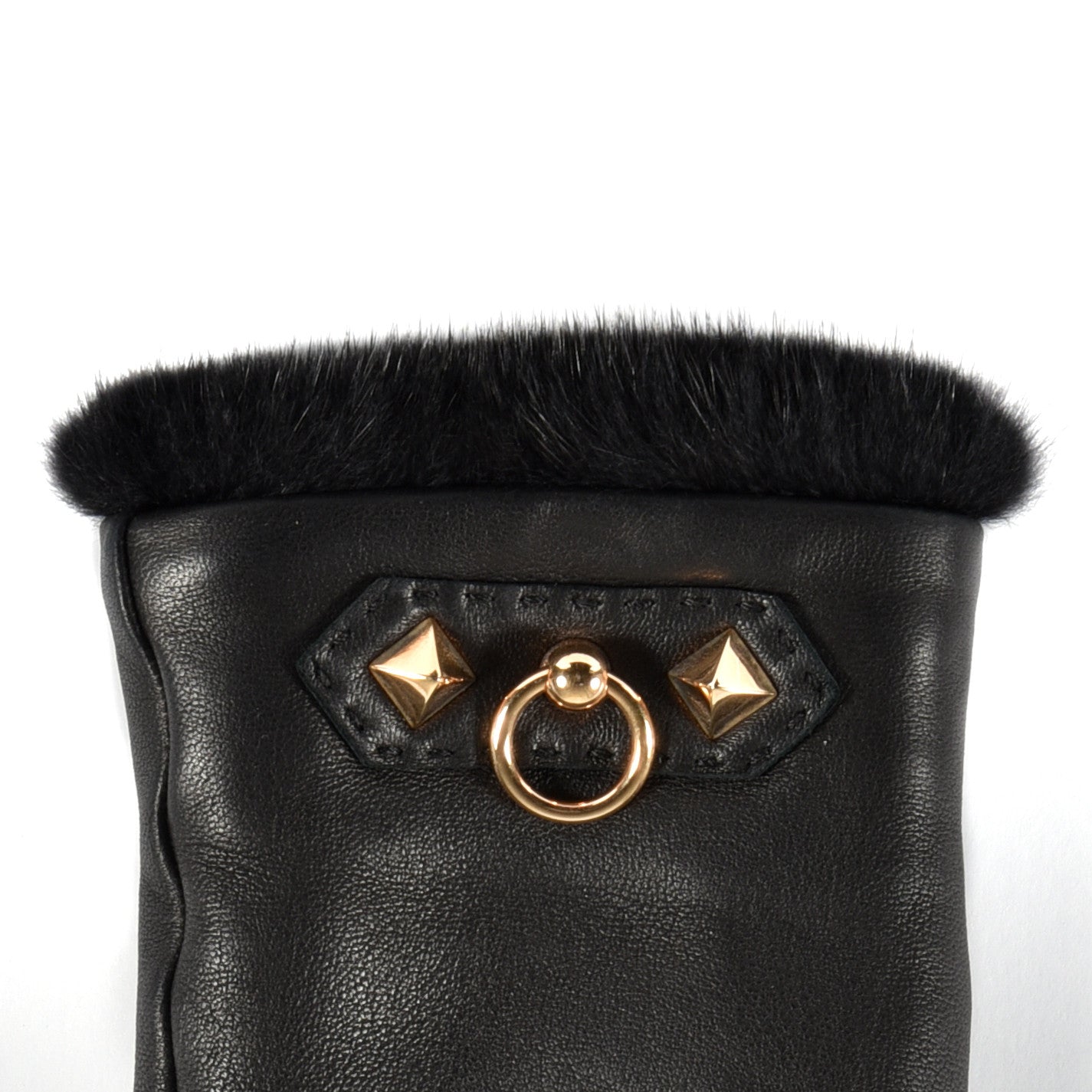 Hermes Lambskin Mink Gloves 6.5 Black 5 of 8