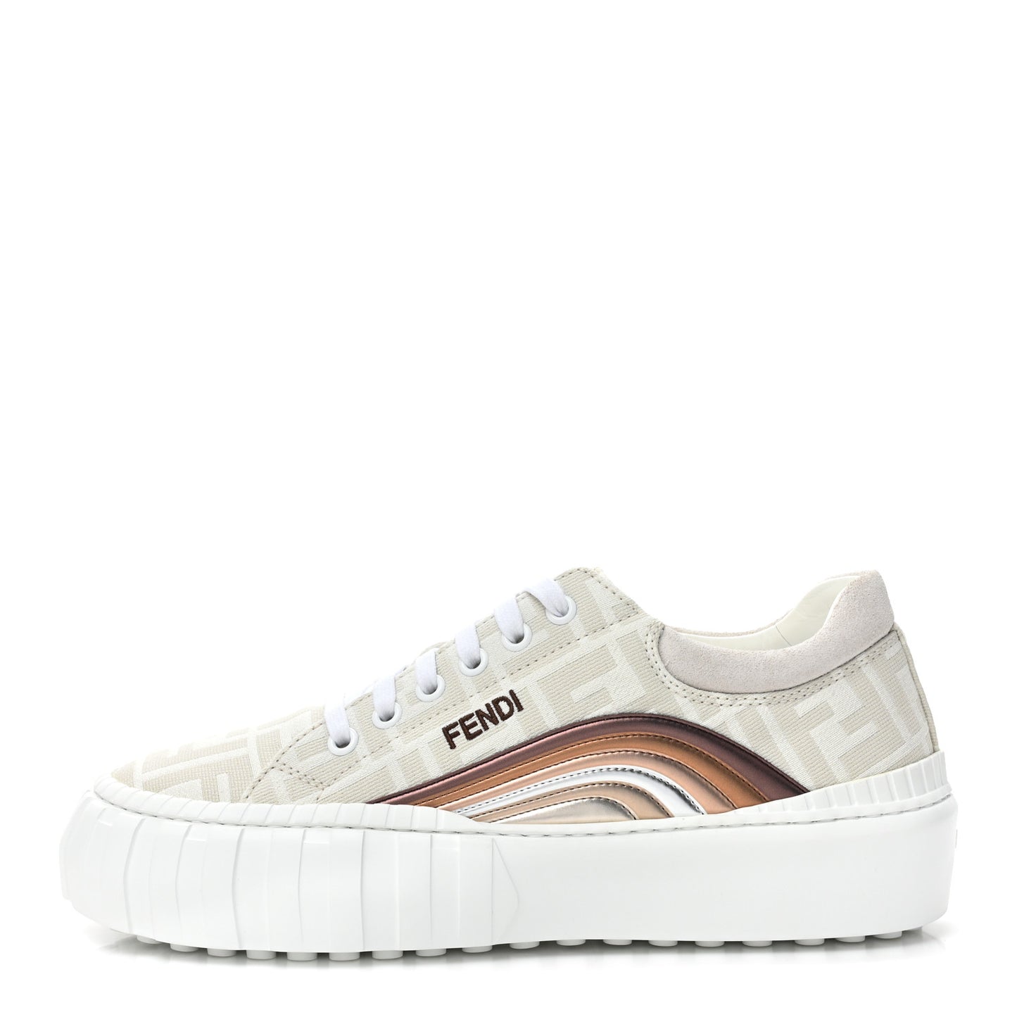 Fabric Jacquard FF Rainbow Womens Fendi Force Low-Top Sneakers 40.5 Avorio