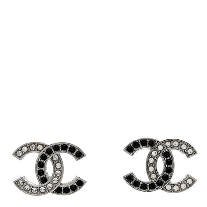 Chanel Crystal CC Earrings Silver Black 1 of 5