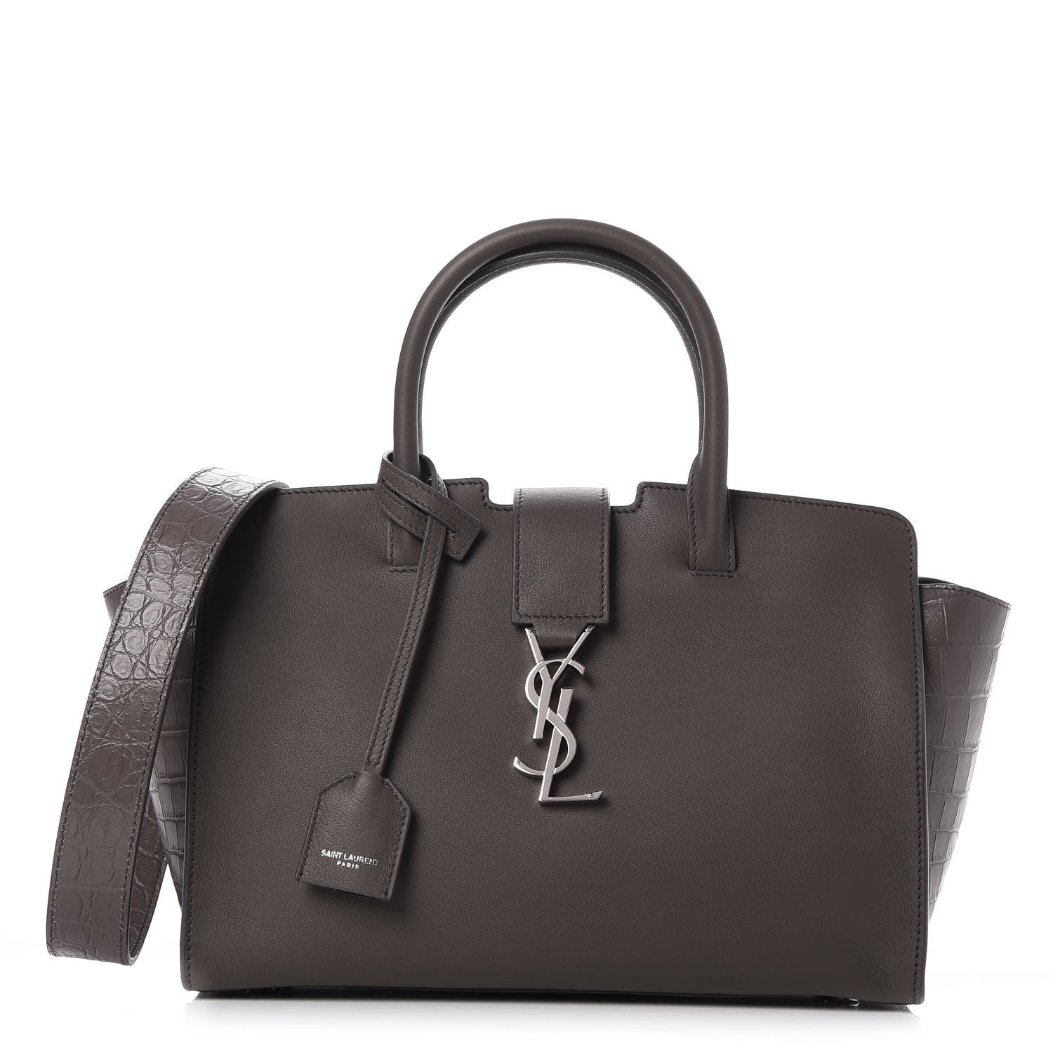 Saint Laurent Smooth Calfskin Crocodile Embossed Baby Monogram Downtown Cabas Earth 1 of 8