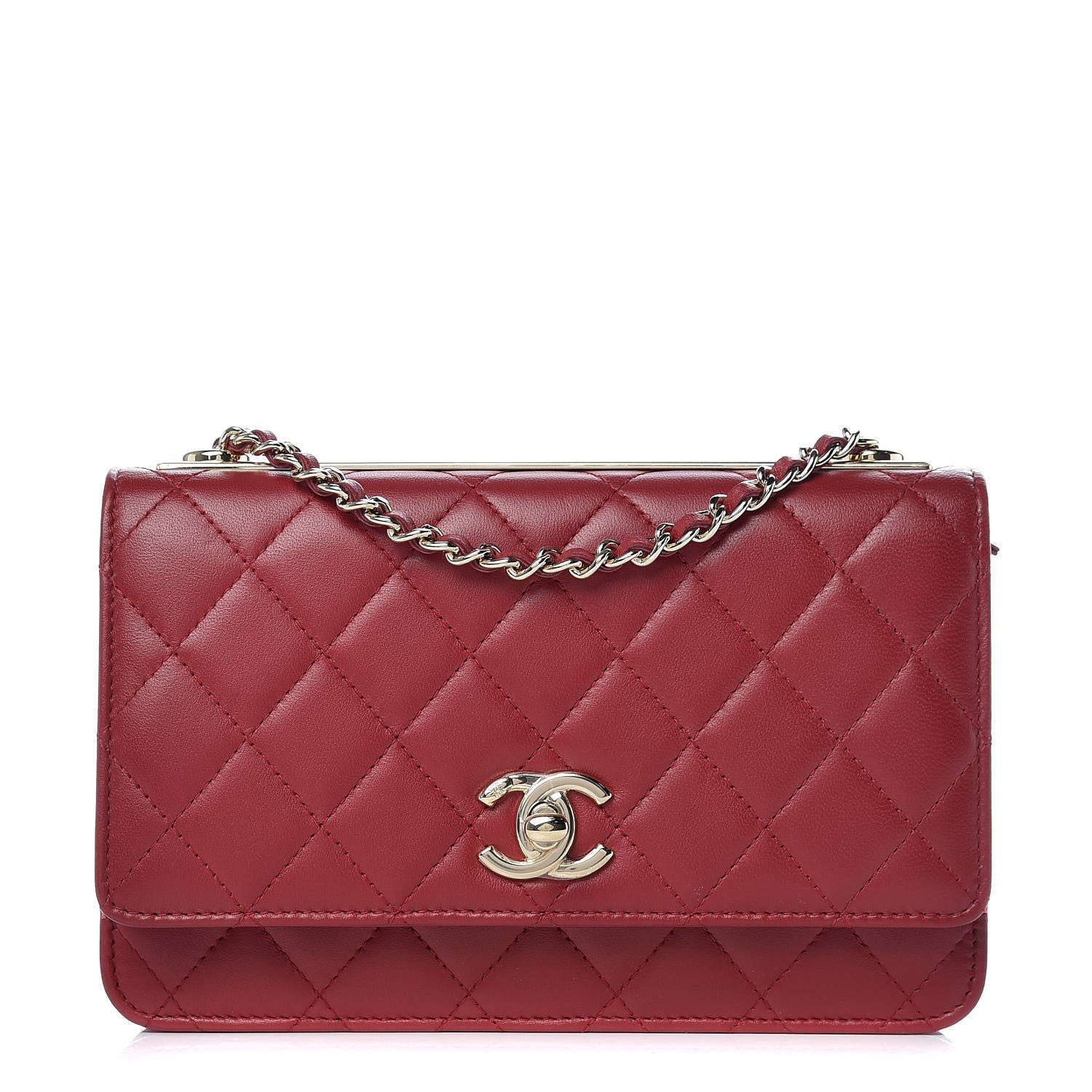Chanel Lambskin Quilted Trendy CC Wallet On Chain WOC Dark Red 1 of 9