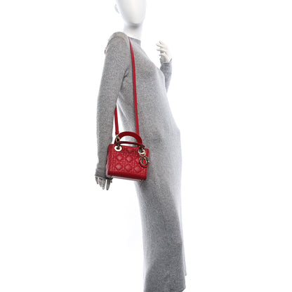Christian Dior Lambskin Cannage Mini Lady Dior Red 2 of 11