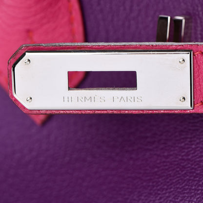 Hermes Chevre Mangalore Bi-Color Horseshoe Birkin 35 Ultraviolet Rose Tyrien 32 of 35