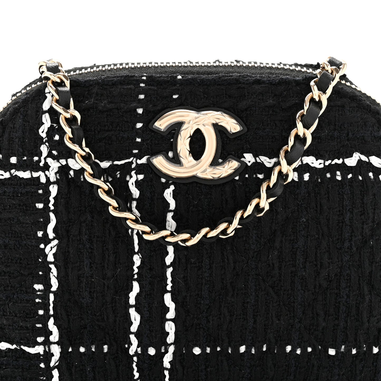 Tweed Quilted Mini Clutch With Chain Black White