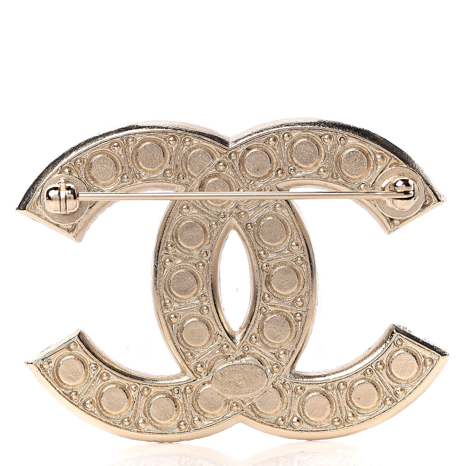 Chanel Pearl Crystal CC Brooch Gold 3 of 5