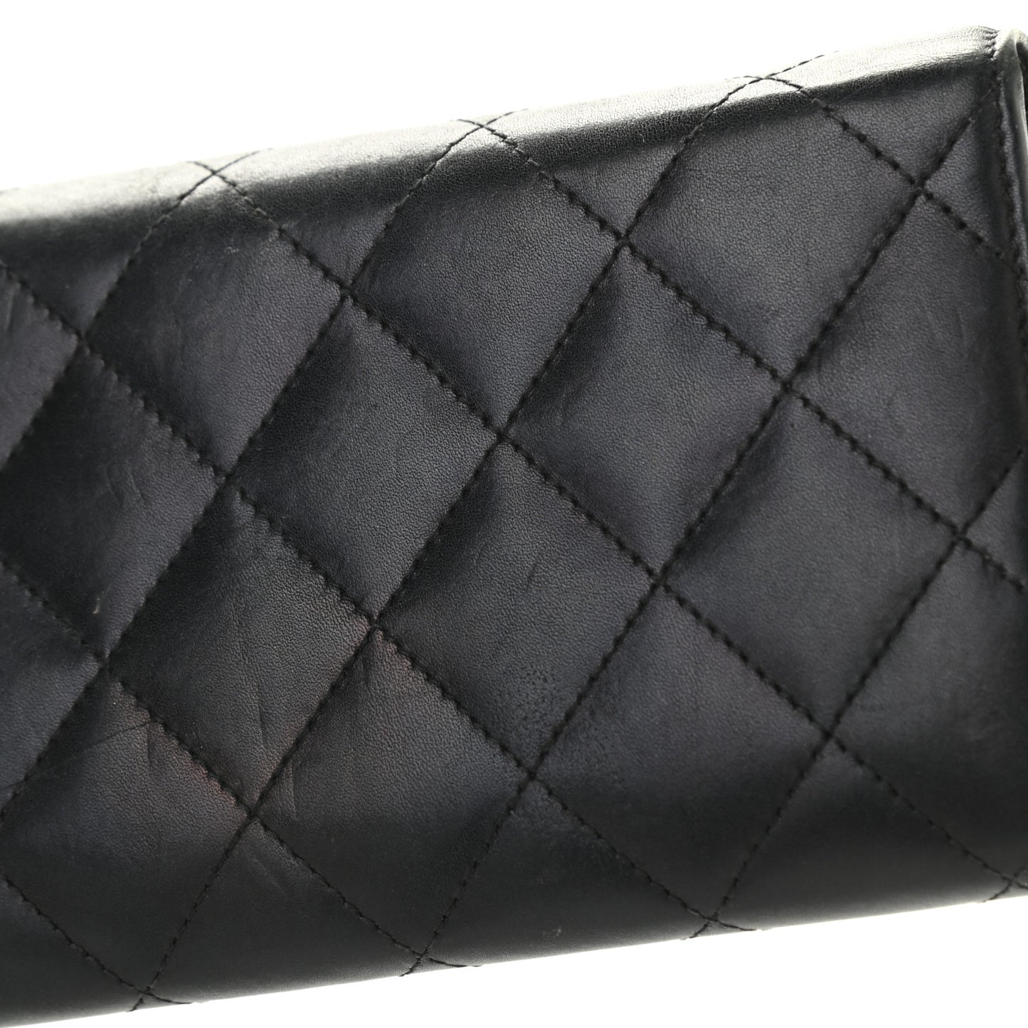 Calfskin Quilted Cambon Tri-Fold Wallet Black