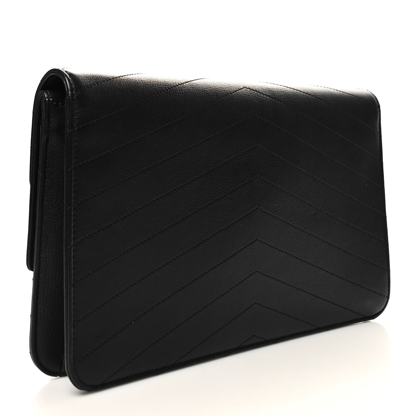 Calfskin Chevron Quilted Casual Trip Clutch Black