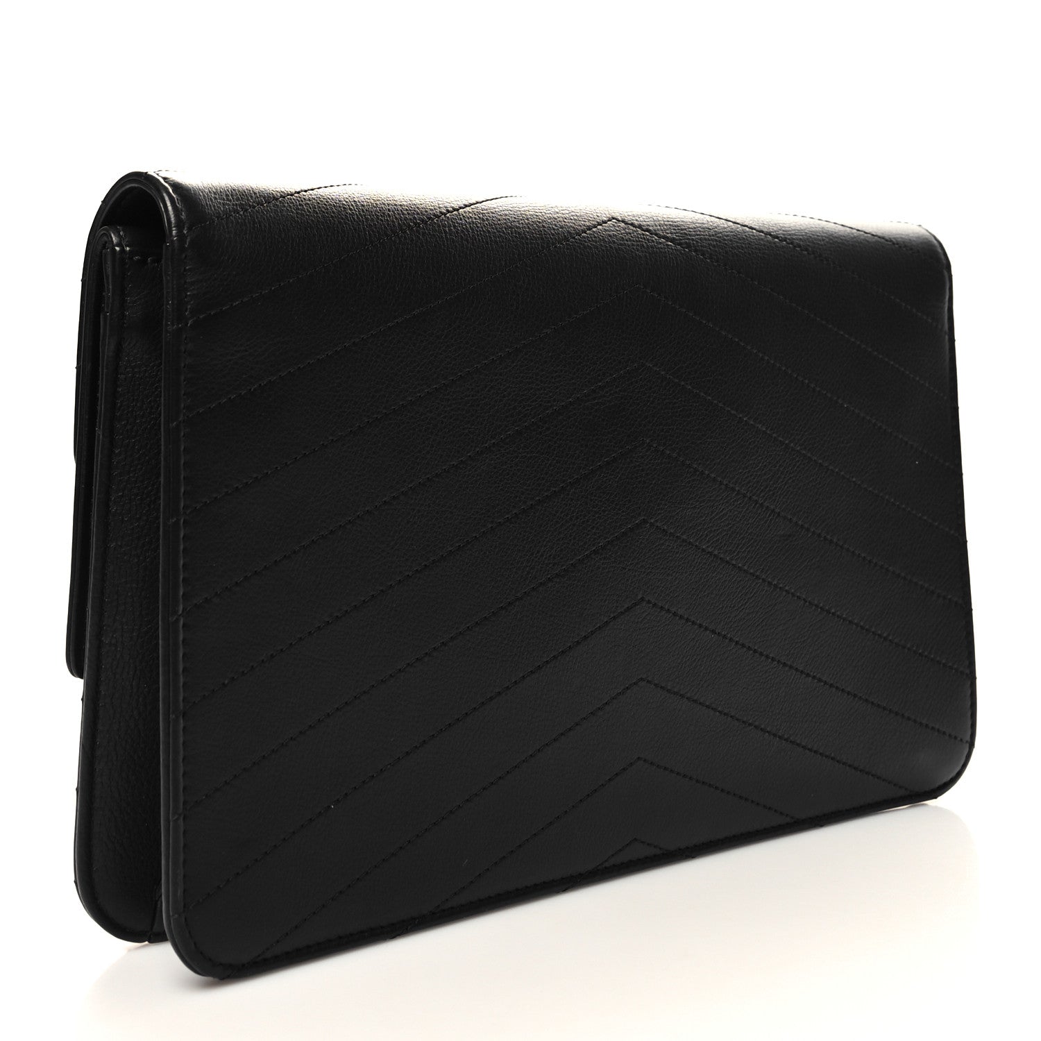 Chanel Calfskin Chevron Quilted Casual Trip Clutch Black 3 of 11