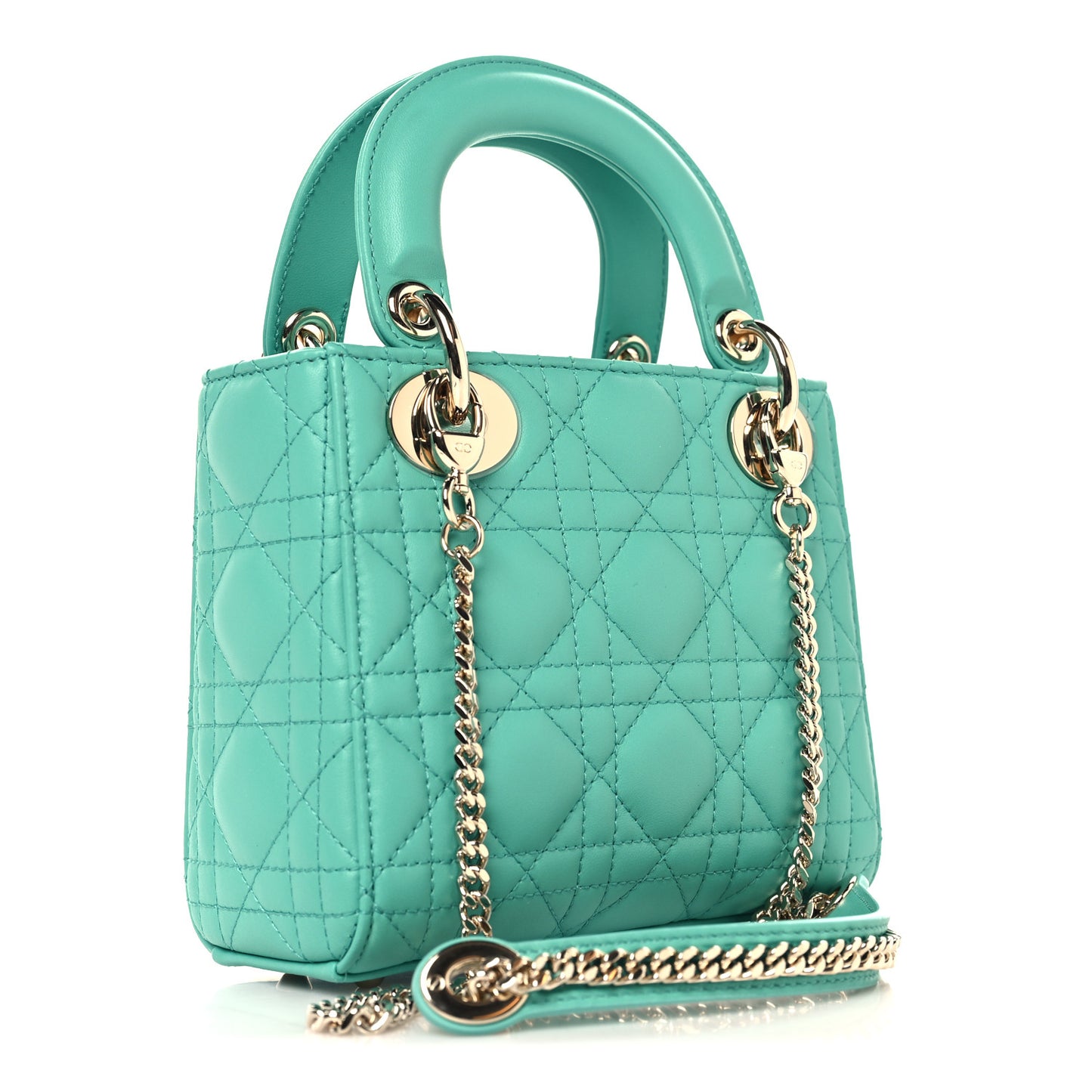 Lambskin Cannage Mini Lady Dior Aquamarina