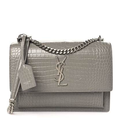 Saint Laurent Calfskin Crocodile Embossed Medium Monogram Sunset Fog 1 of 9