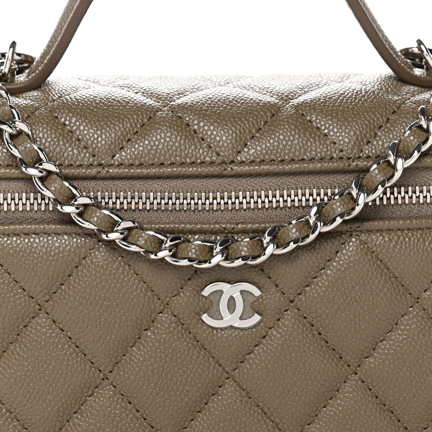 Chanel Caviar Quilted Top Handle Slim Vanity With Chain Dark Khaki 8 of 11
