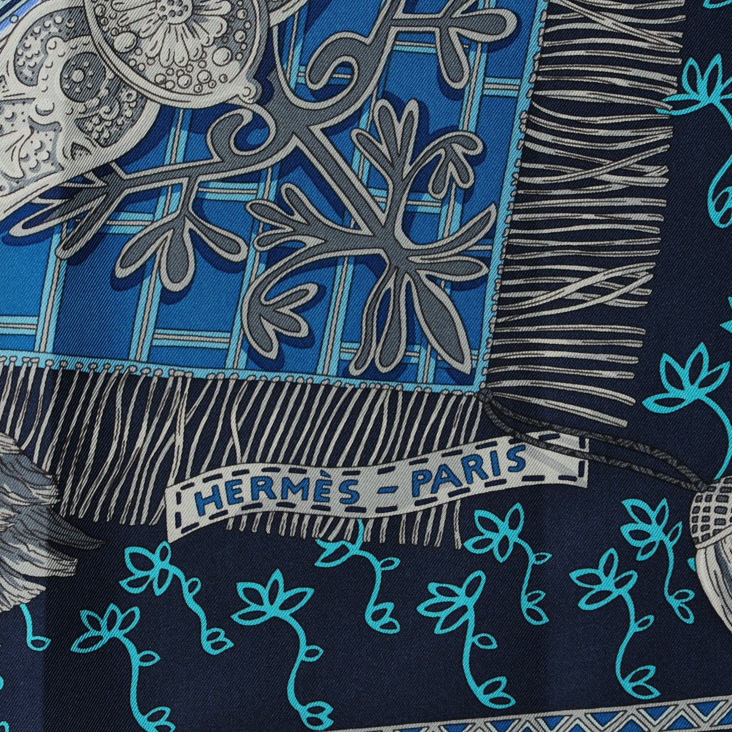 Hermes Silk Cavaliers du Caucase Scarf 90 Marine Gris Turquoise 4 of 6