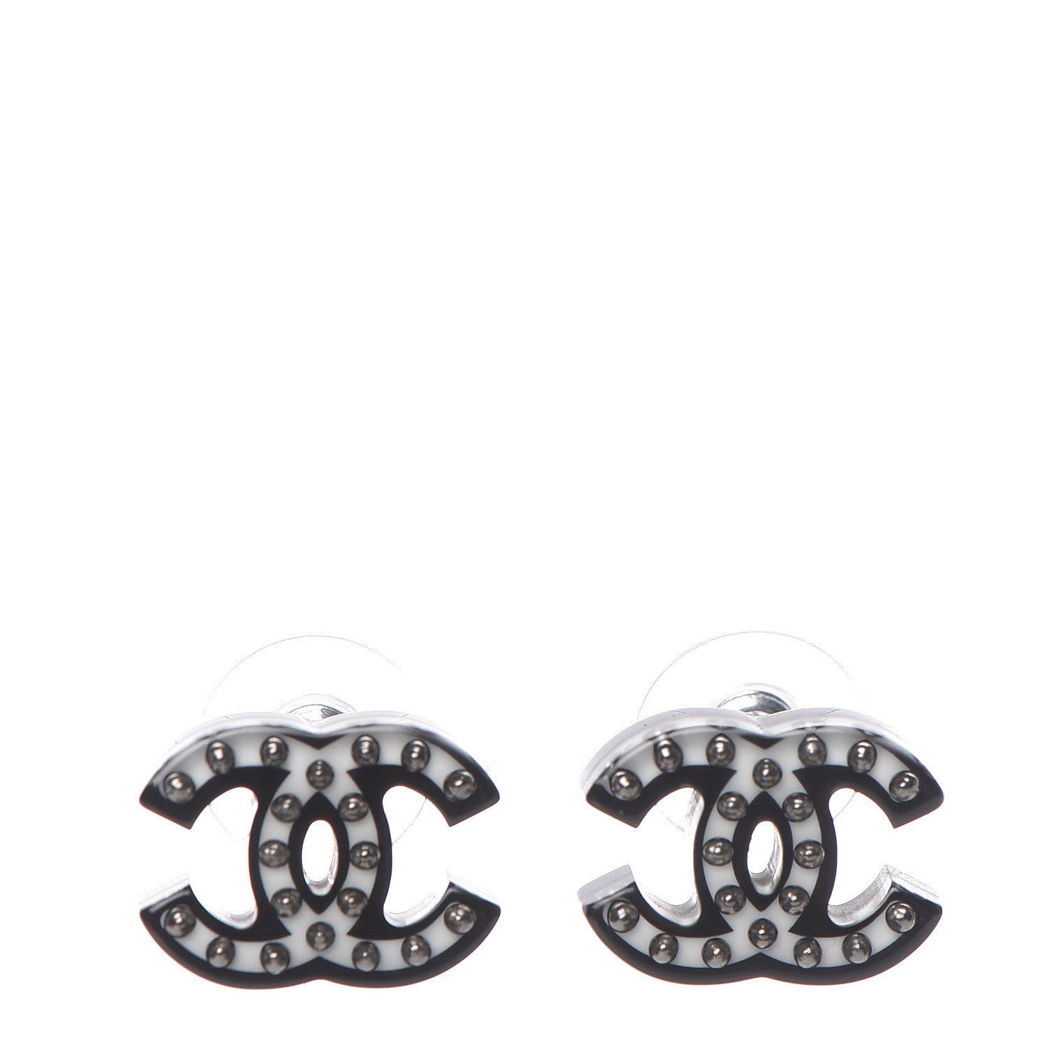 Chanel Resin CC Earrings Black White 1 of 5