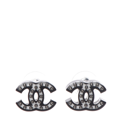 Chanel Resin CC Earrings Black White 1 of 5