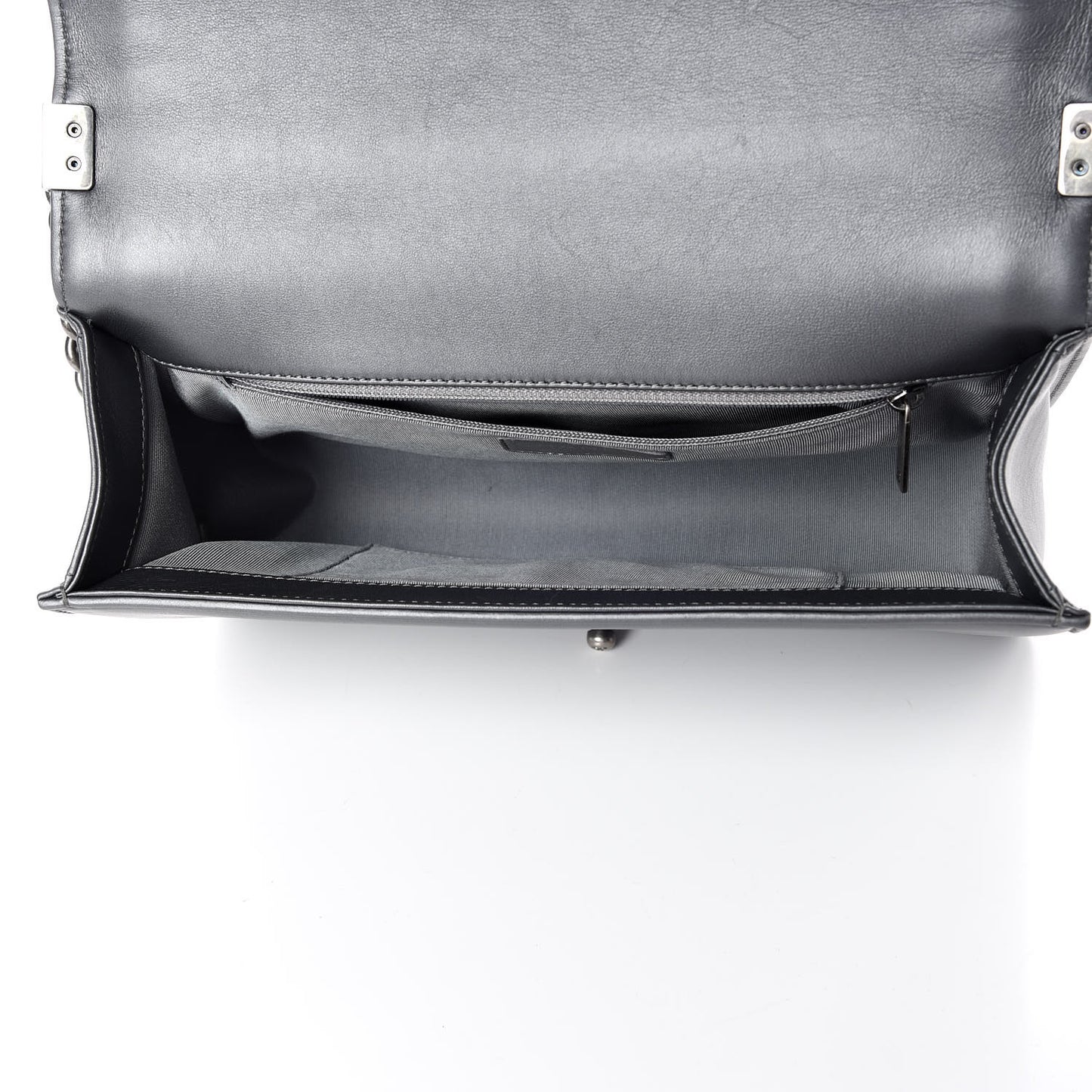 Metallic Calfskin Quilted New Medium Boy Flap Dark Silver