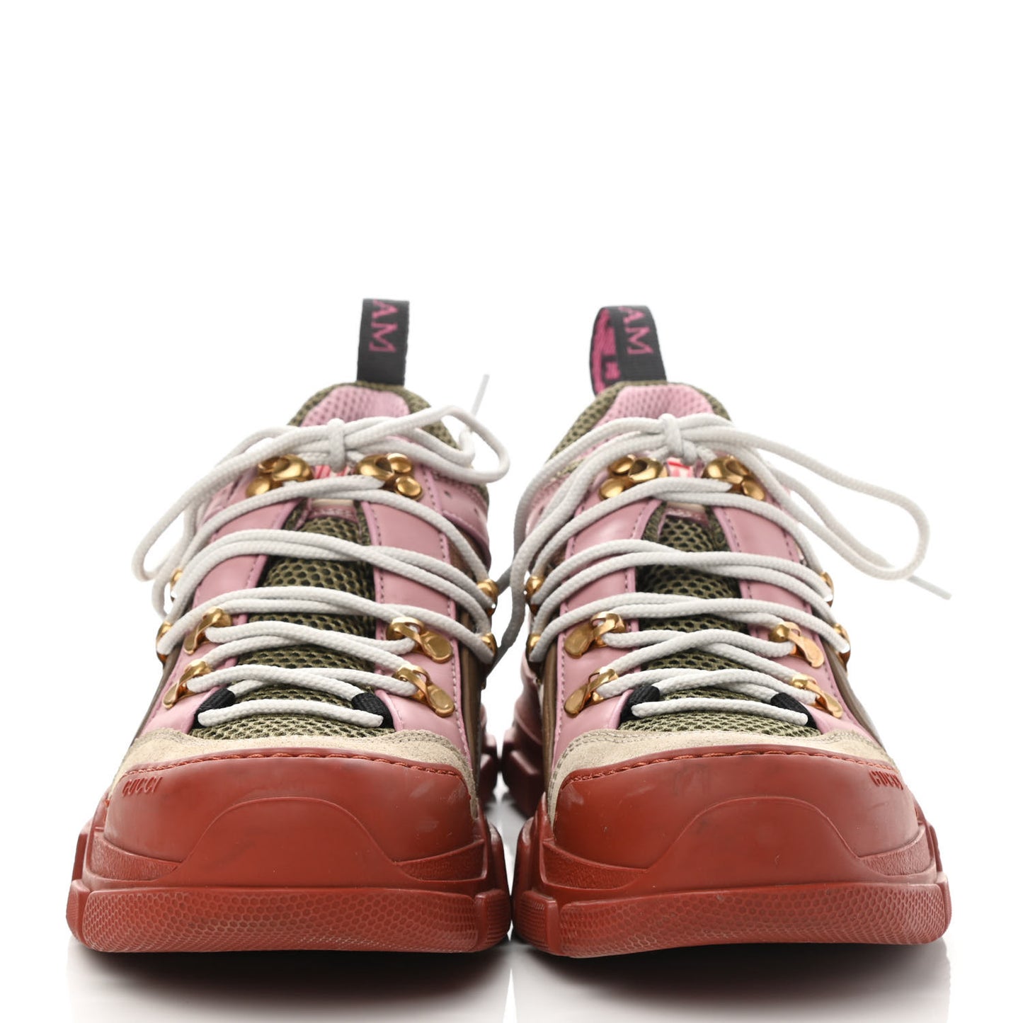 X SEGA Mesh Canvas Calfskin Womens Flashtrek Sneakers 35 Military Oatmeal Carmine Rose Ardesia