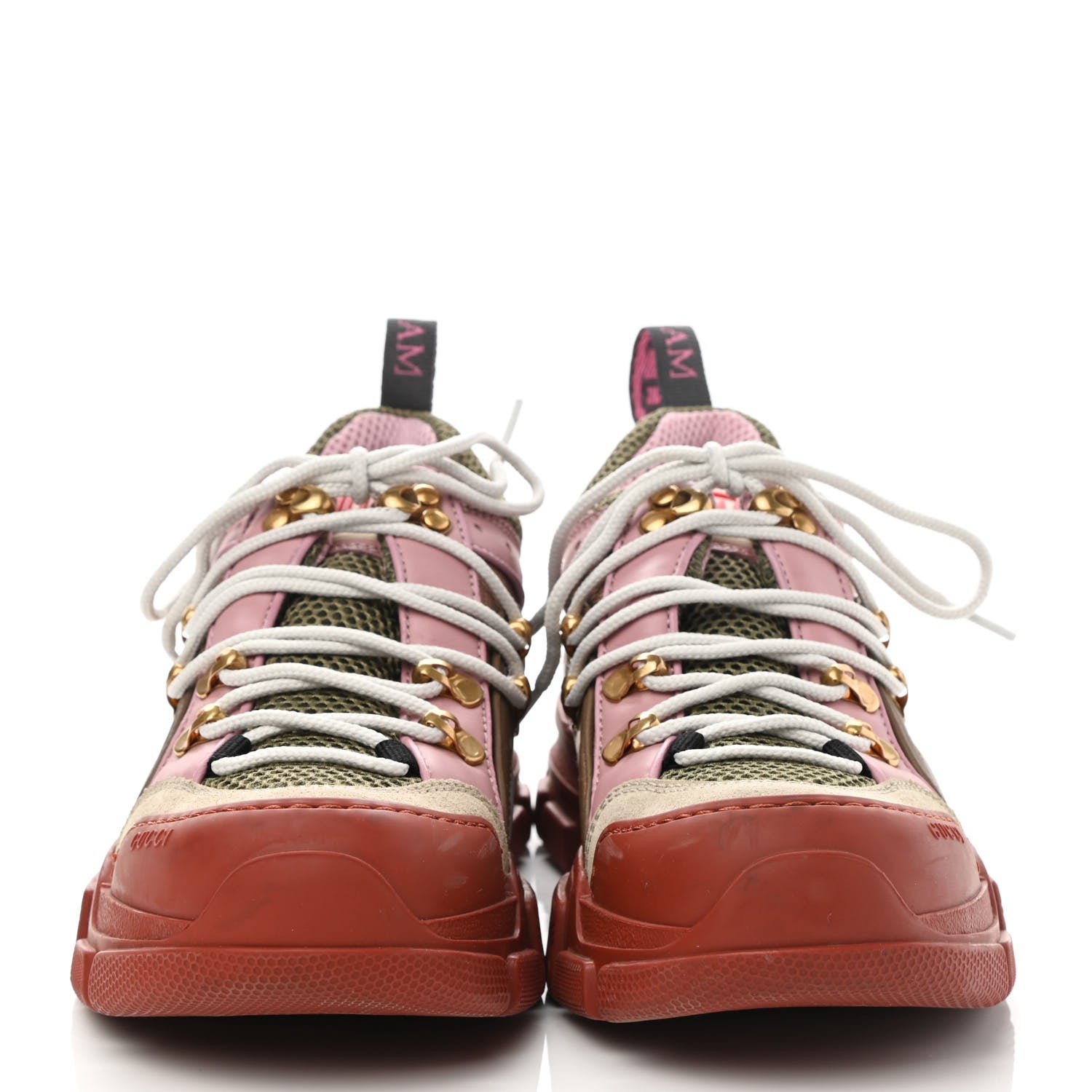 Gucci X SEGA Mesh Canvas Calfskin Womens Flashtrek Sneakers 35 Military Oatmeal Carmine Rose Ardesia 2 of 12