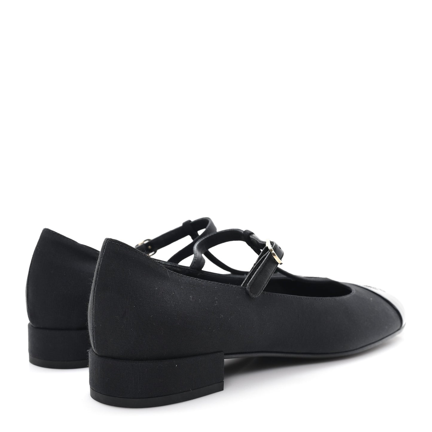 Grosgrain Patent Calfskin Cap Toe T Strap CC Flats 41 Black
