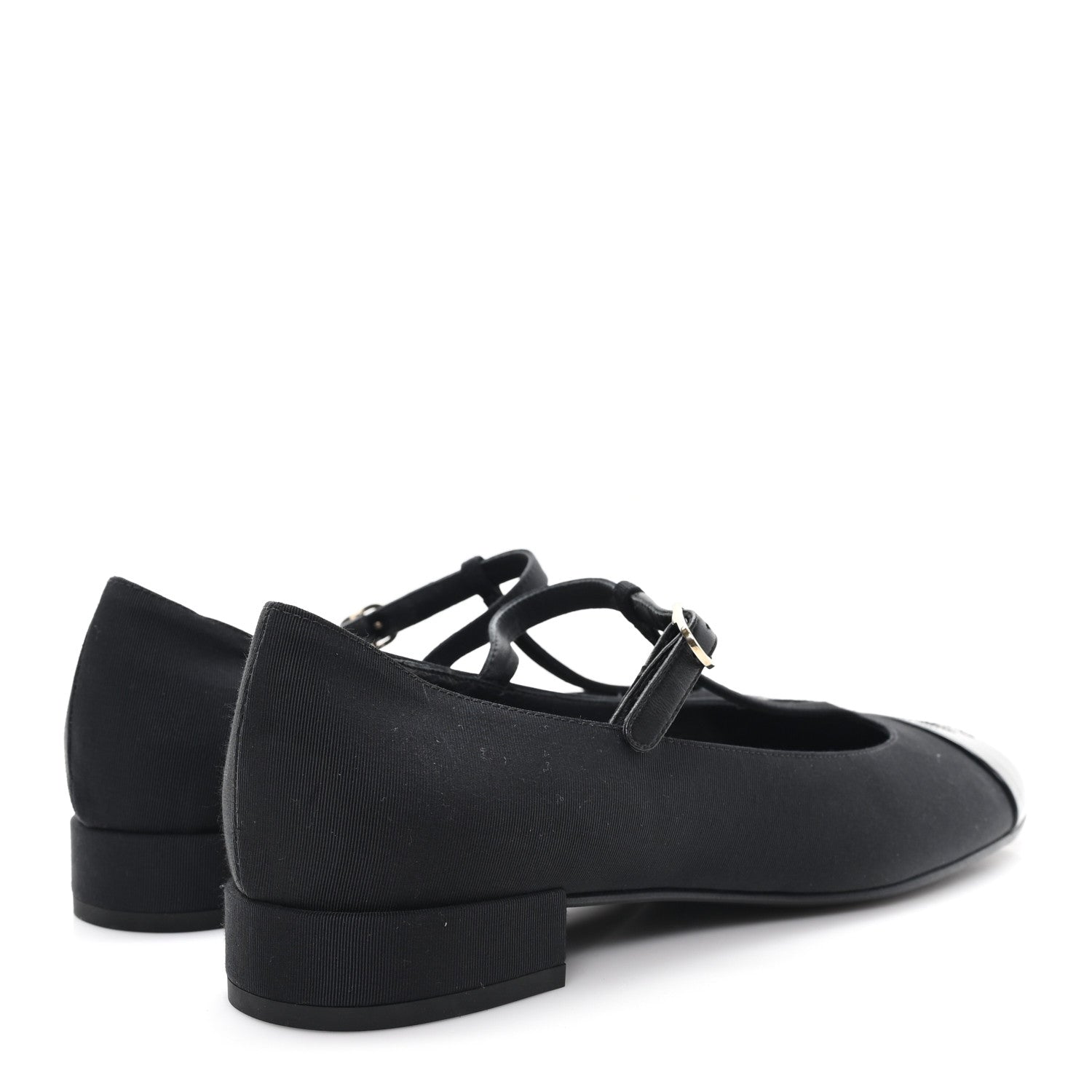 Chanel Grosgrain Patent Calfskin Cap Toe T Strap CC Flats 41 Black 5 of 9