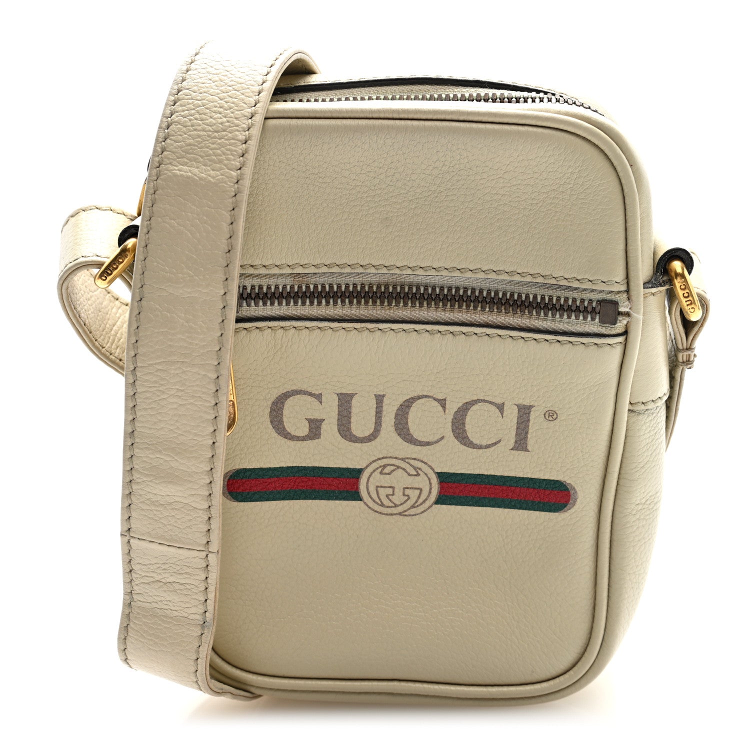 Gucci Grained Calfskin Mini Logo Messenger Bag White 1 of 10