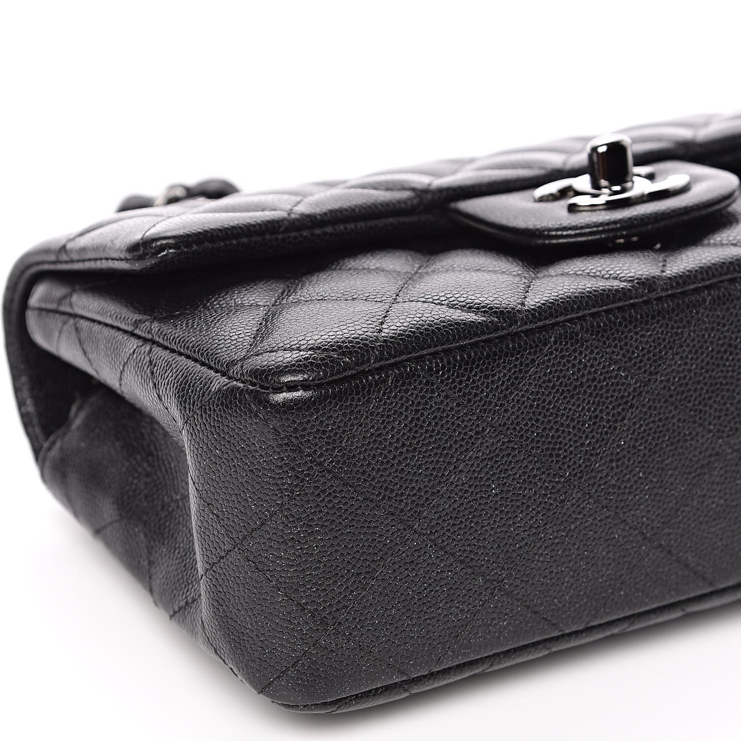 Iridescent Caviar Quilted Mini Rectangular Flap Black