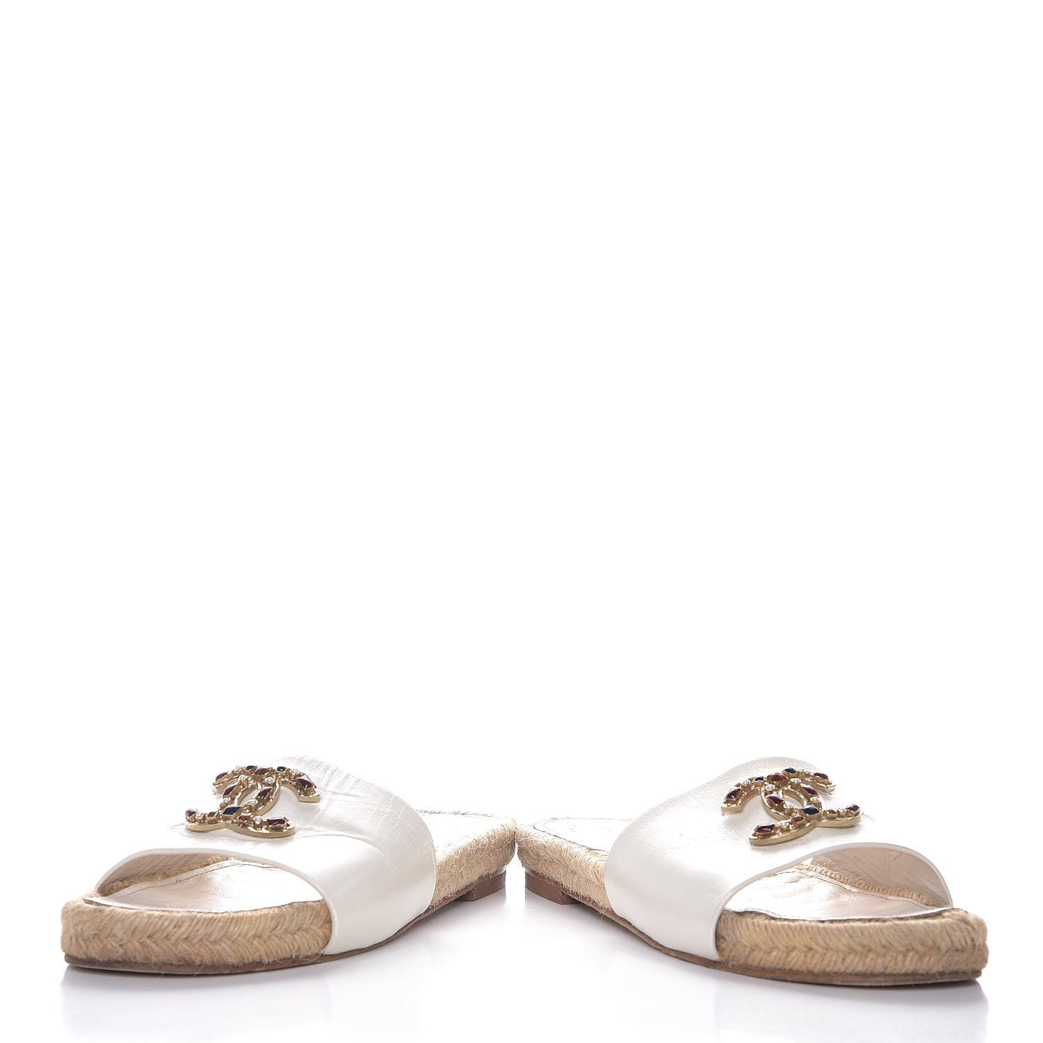 Chanel Calfskin Gripoix CC Espadrille Sandals 37.5 White 6 of 11