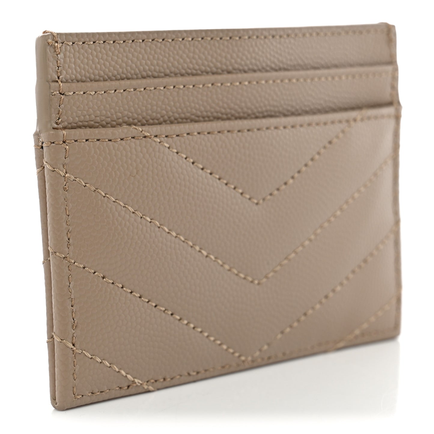 Grain De Poudre Matelasse Chevron Monogram Credit Card Case Dark Beige