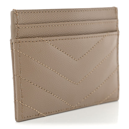 Saint Laurent Grain De Poudre Matelasse Chevron Monogram Credit Card Case Dark Beige 3 of 8
