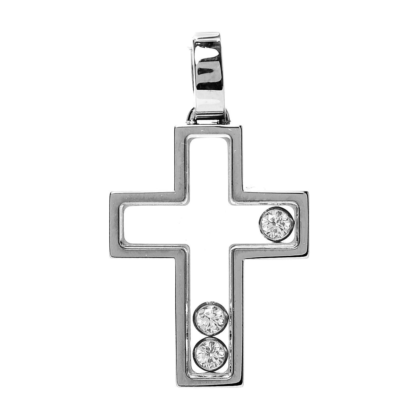 18K White Gold 3 Happy Diamonds Cross Pendant