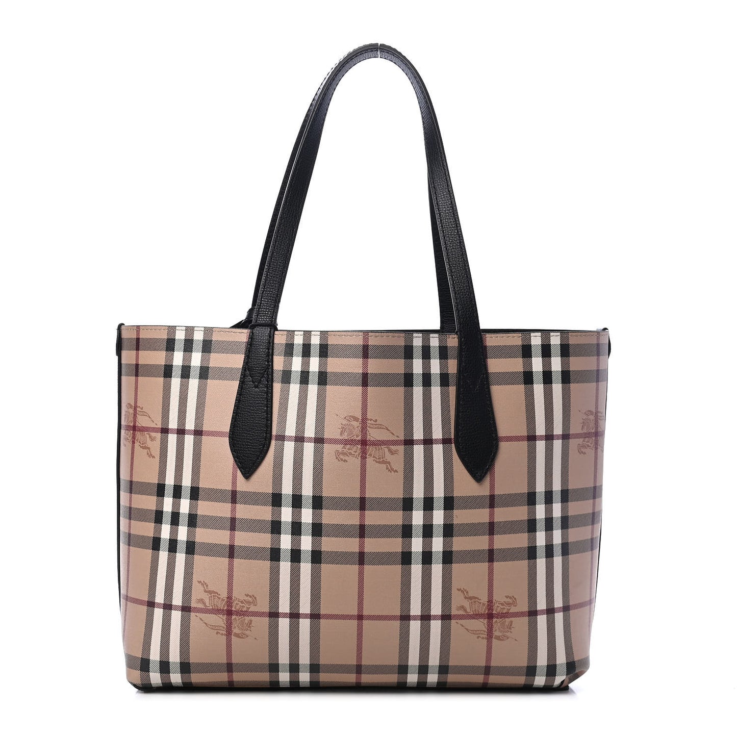 Grainy Calfskin Haymarket Check Medium Reversible Tote Black