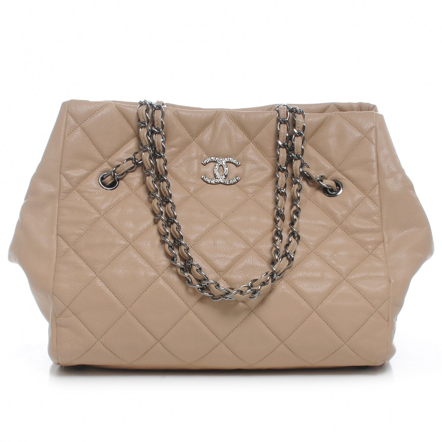 Caviar Quilted Large Cells Tote Beige