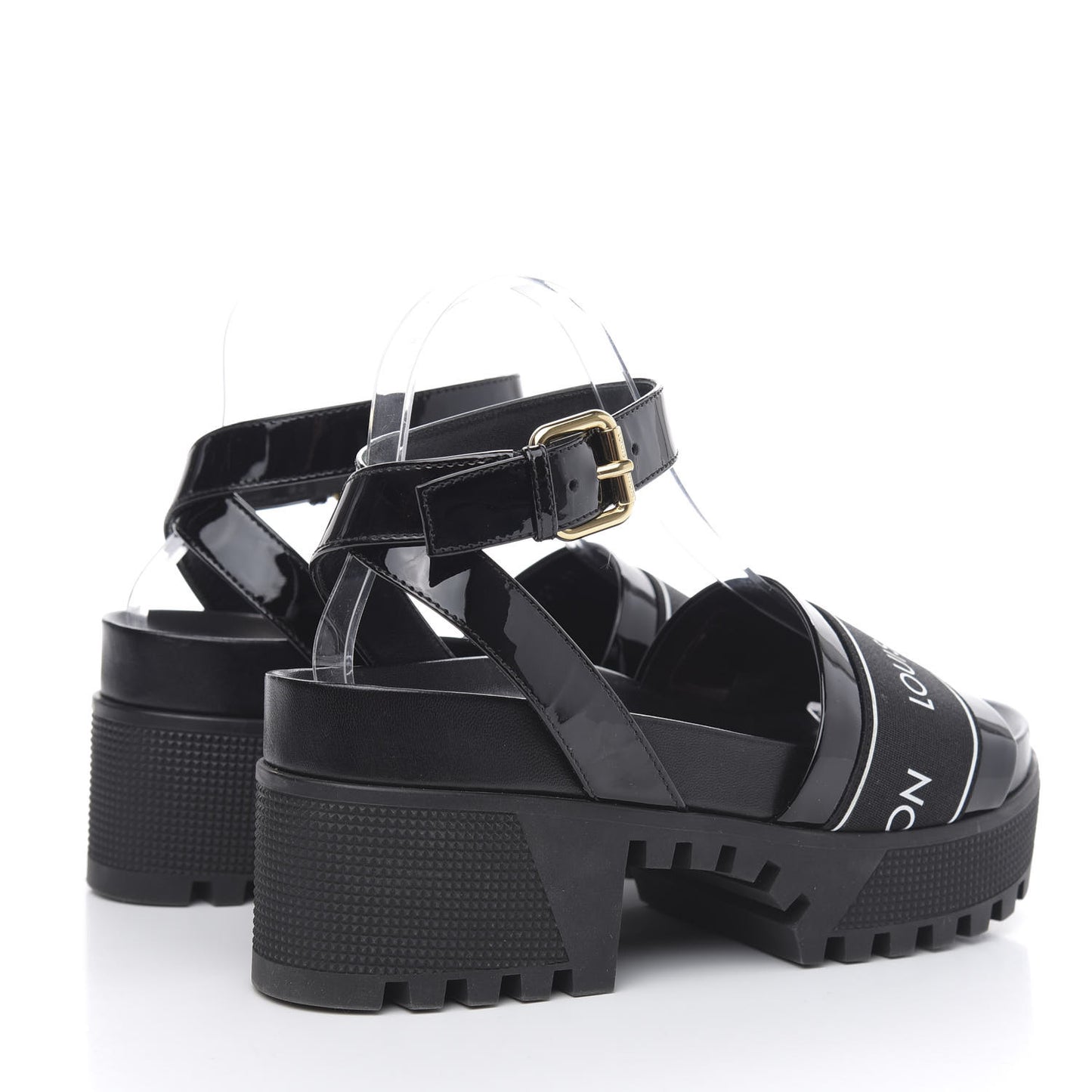 Patent Calfskin Laureate Platform Sandals 35 Black