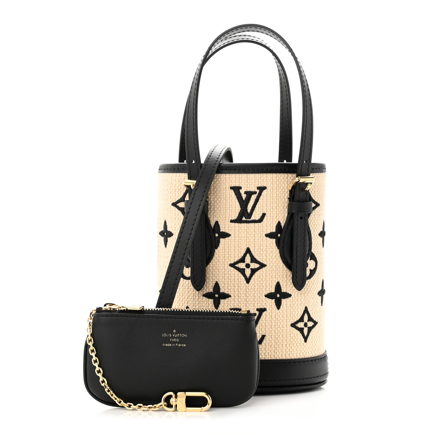 Cotton Calfskin Monogram Nano Bucket Bag Black