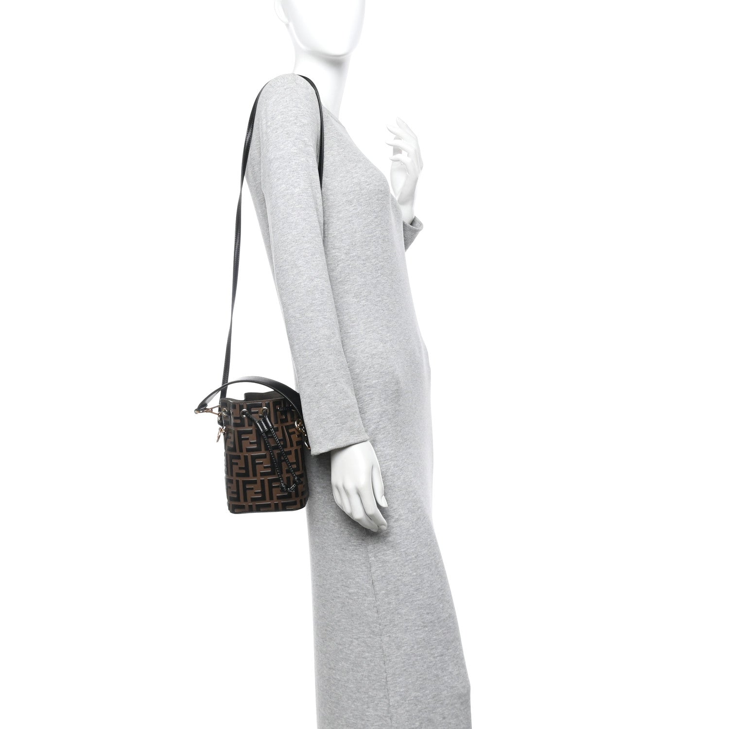 Fendi Vitello Liberty F is Fendi Bi-Color FF 1974 Embossed Mini Mon Tresor Bucket Bag Maya Black 2 of 10