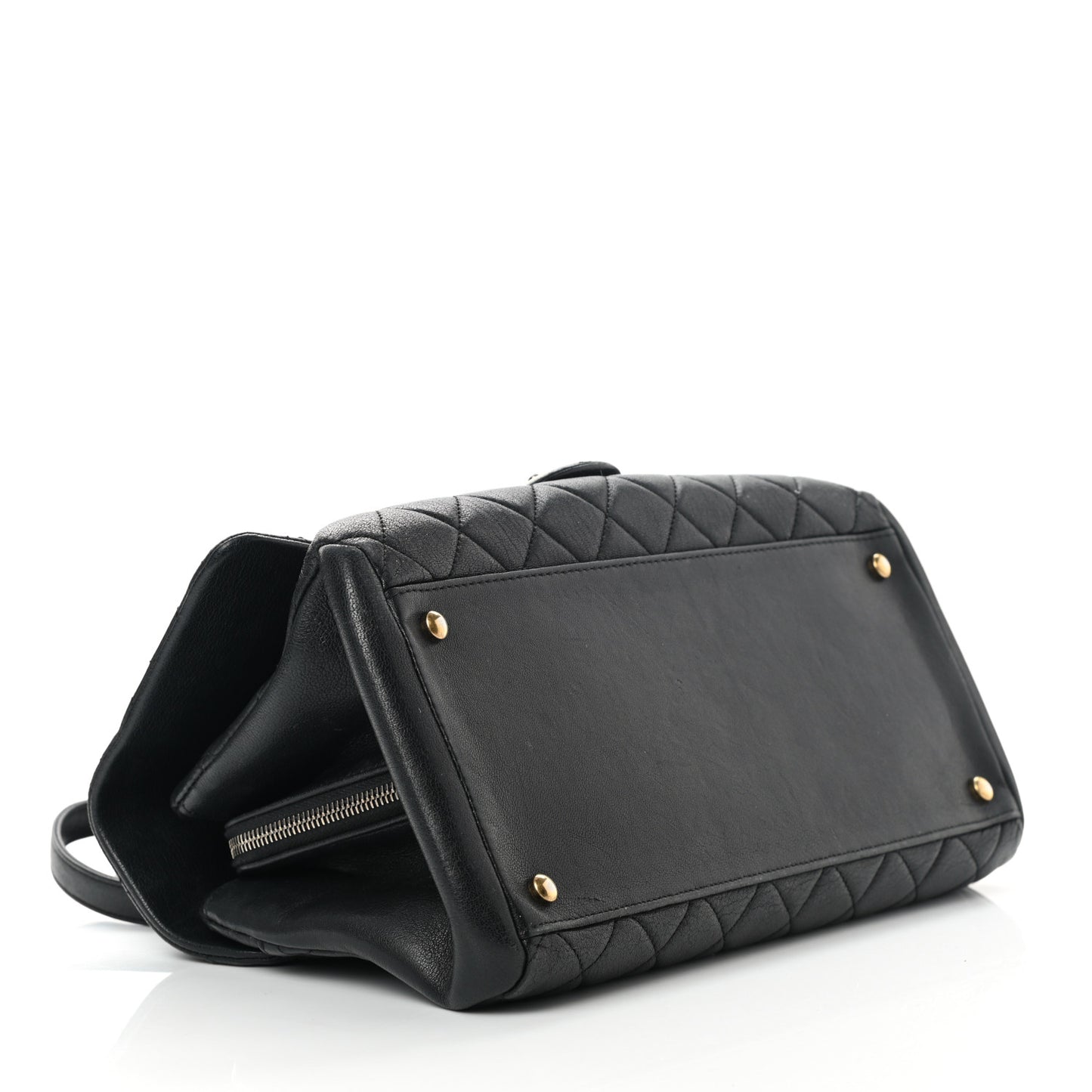Shiny Sheepskin Quilted Large Trapezio Flap Black