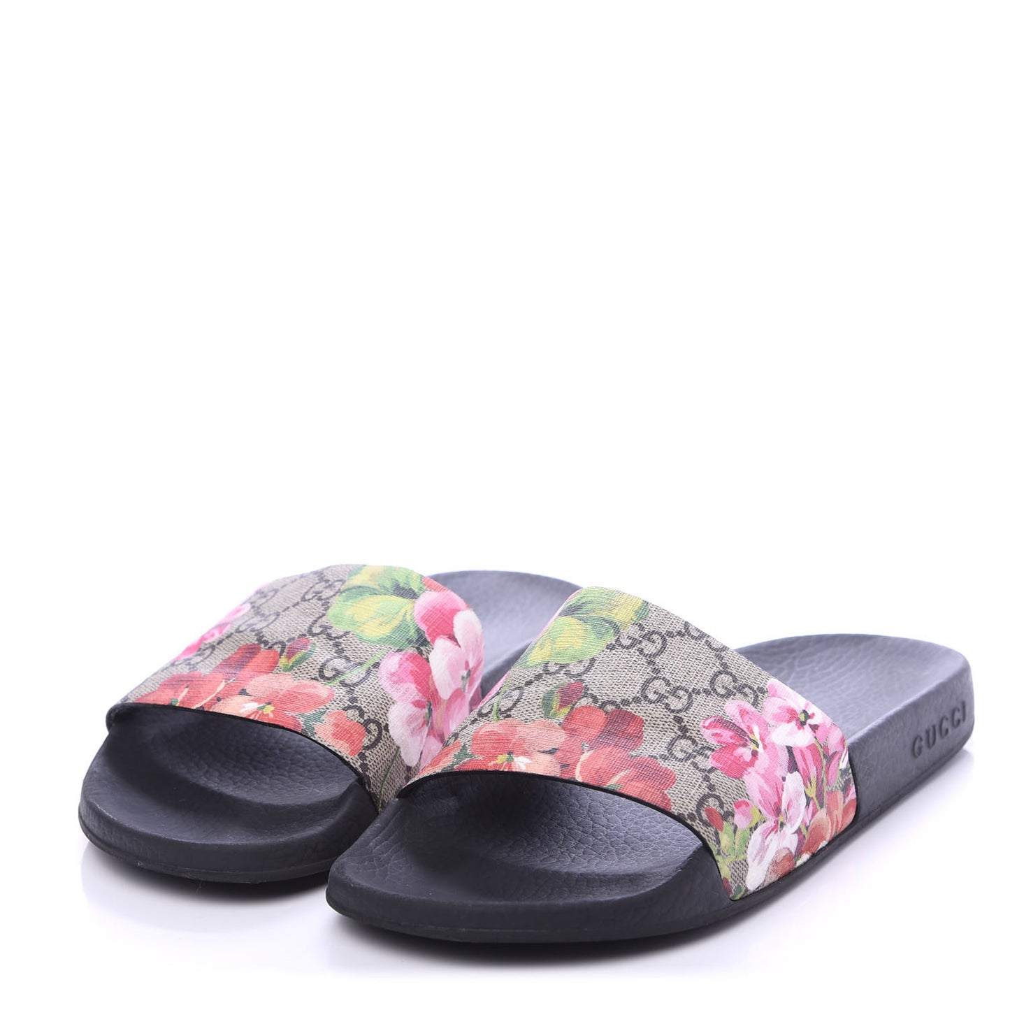 GG Supreme Monogram Blooms Slide Sandals 37 Beige Multicolor