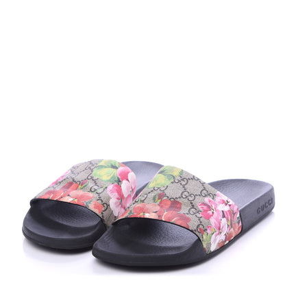 Gucci GG Supreme Monogram Blooms Slide Sandals 37 Beige Multicolor 3 of 10