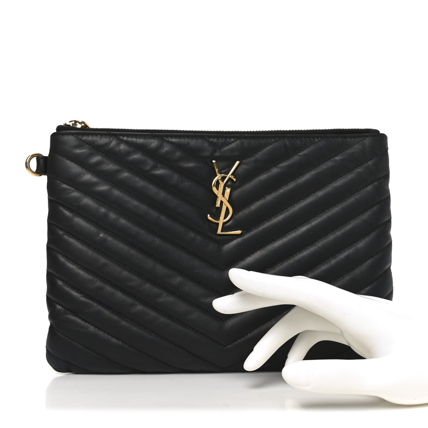Calfskin Matelasse Chevron Monogram A5 Wristlet Black