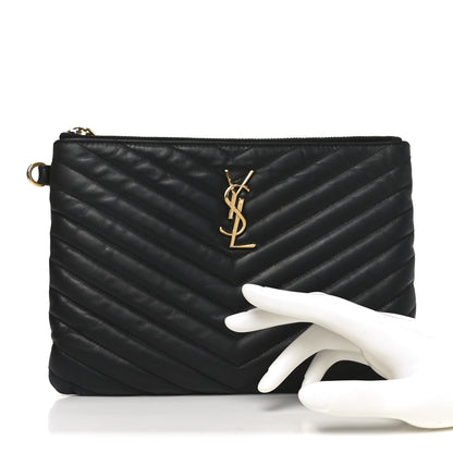 Saint Laurent Calfskin Matelasse Chevron Monogram A5 Wristlet Black 2 of 7