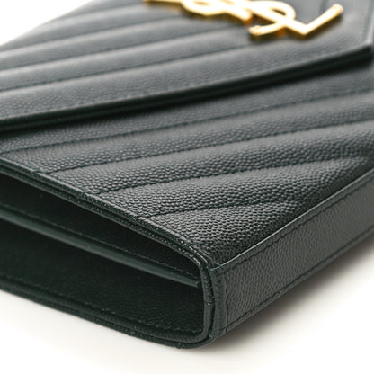 Saint Laurent Grain De Poudre Matelasse Chevron Monogram Chain Wallet Dark Green 7 of 9