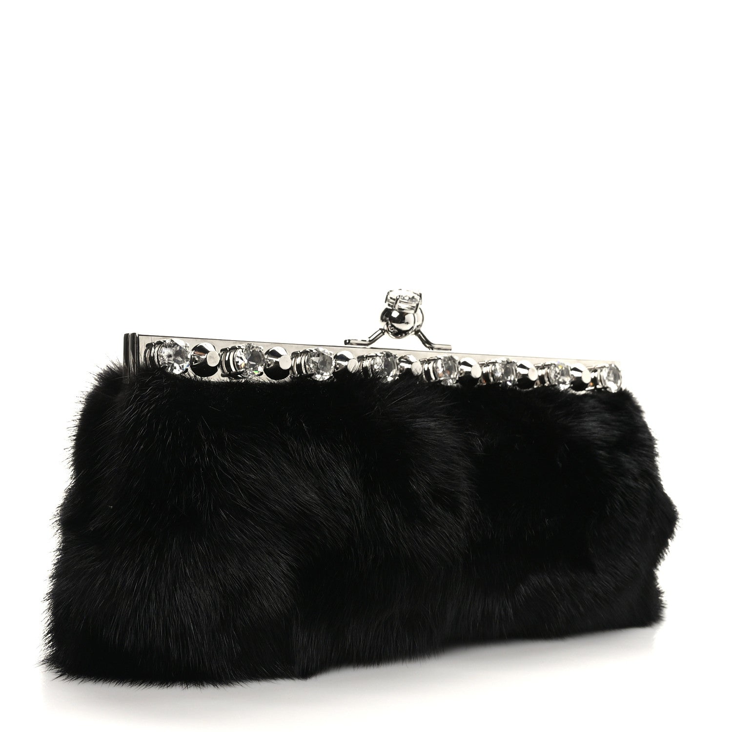Prada Mink Fur Crystal Clutch Black Bianco 2 of 7
