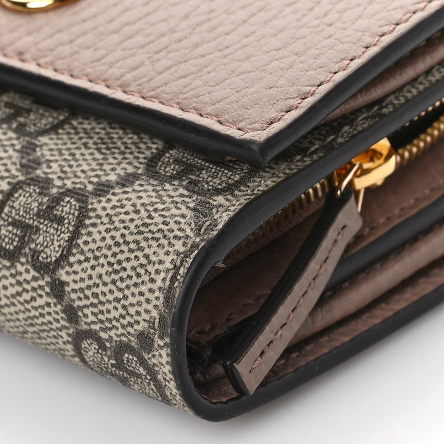 Gucci Dollar Calfskin GG Supreme Monogram Medium GG Marmont Card Case Porcelain Rose Beige Ebony 8 of 9