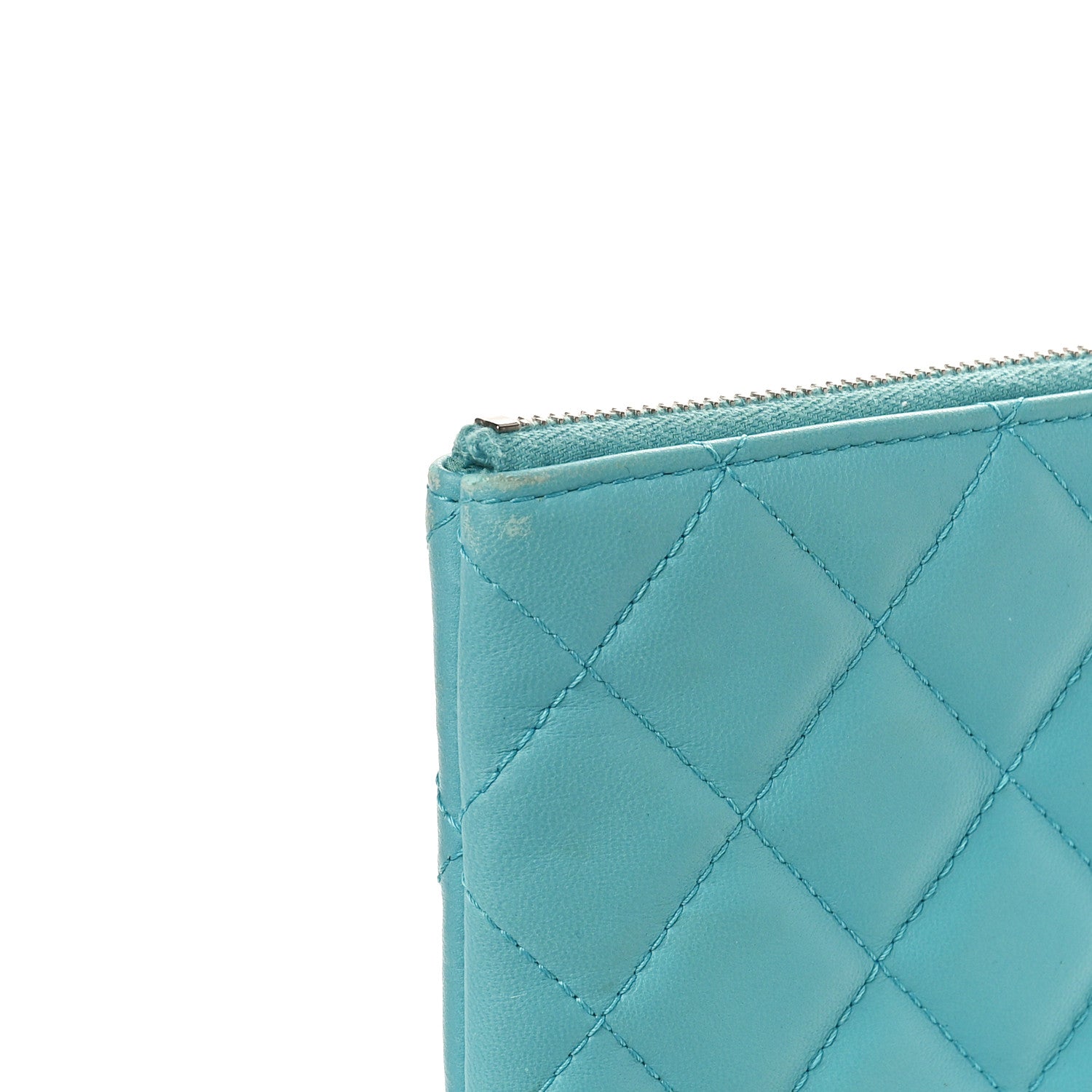 Chanel Lambskin Quilted Large Cosmetic Case Light Blue 9 of 10